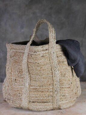 Nkuku large braided storage floor basket, natural, 15" x 15" x 15"
